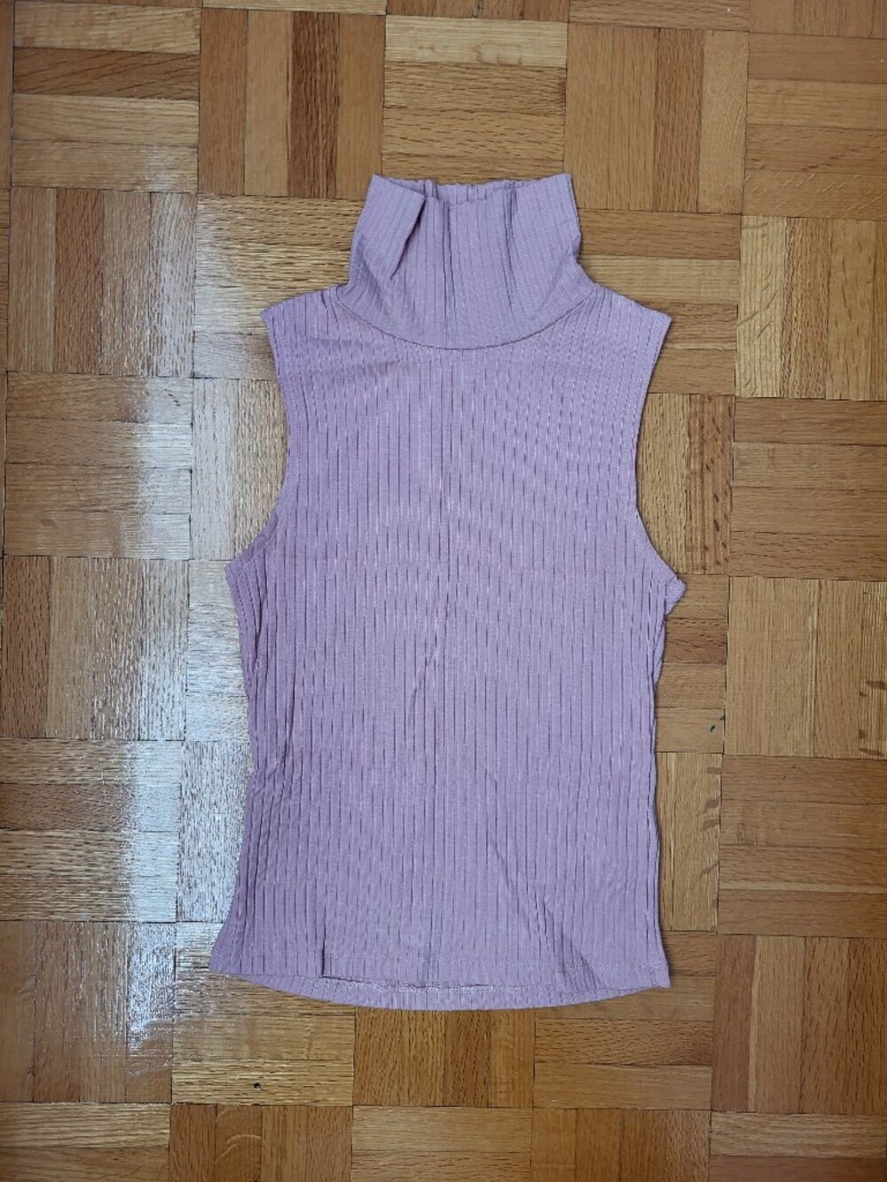 Ribbed Turtleneck Sleeveless Top - Rose Gold